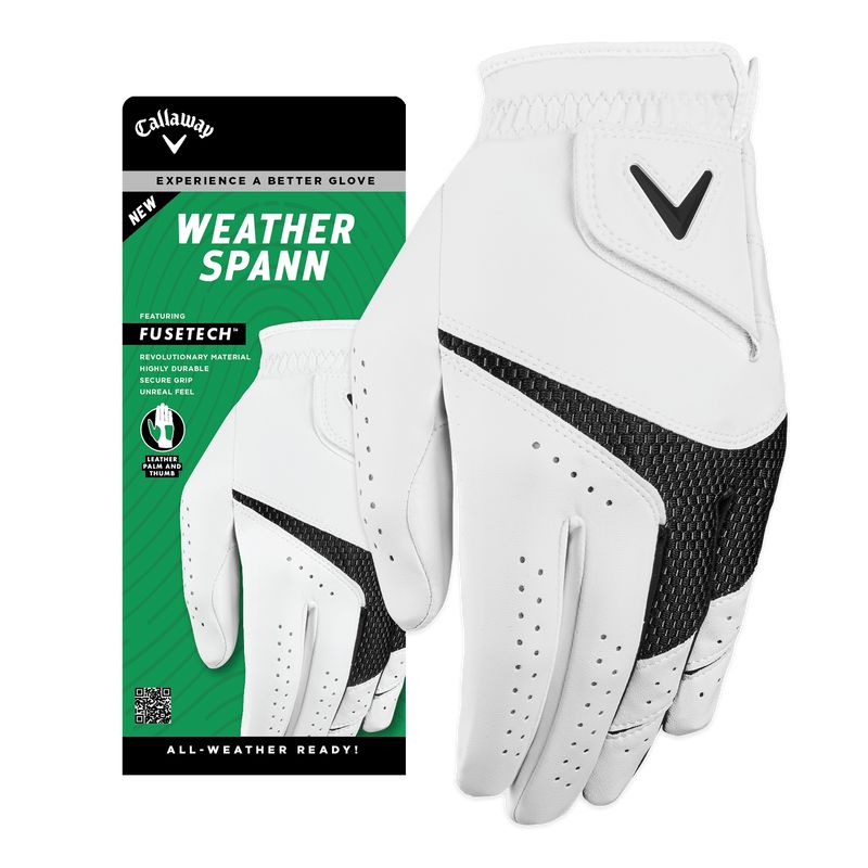Callaway Weather Spann N 23 Golf Glove/ White Men's Golf Glove Callaway Left (for right handed player) Small Regular