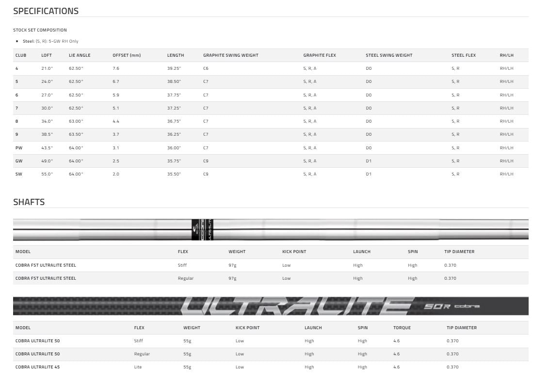 Cobra Air-X 2 Steel Iron Set Iron Sets Cobra