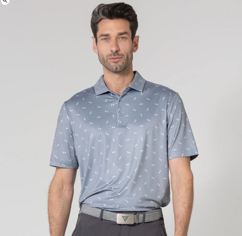 LevelWear Spear Golf Shirt YE63L Pebble/White B36 Men's Polos LevelWear Small Gray