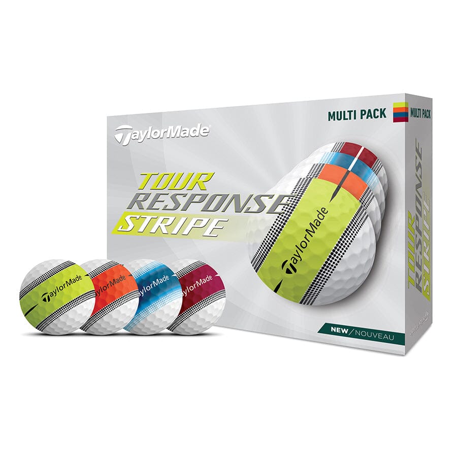 TaylorMade Tour Response Stripe Multi Pack Golf Balls Golf Stuff - Low Prices - Fast Shipping - Custom Clubs Multi: Yellow Orange Blue Red Box/12 