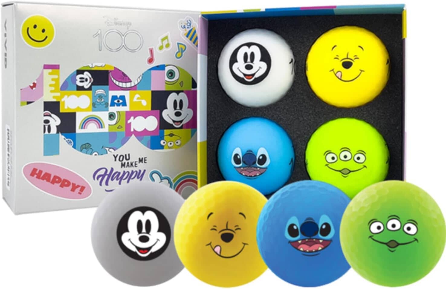 Volvik Vivid Disney 100 You Make Me Happy 4pc Golf Ball Set Golf Balls Volvik Assorted