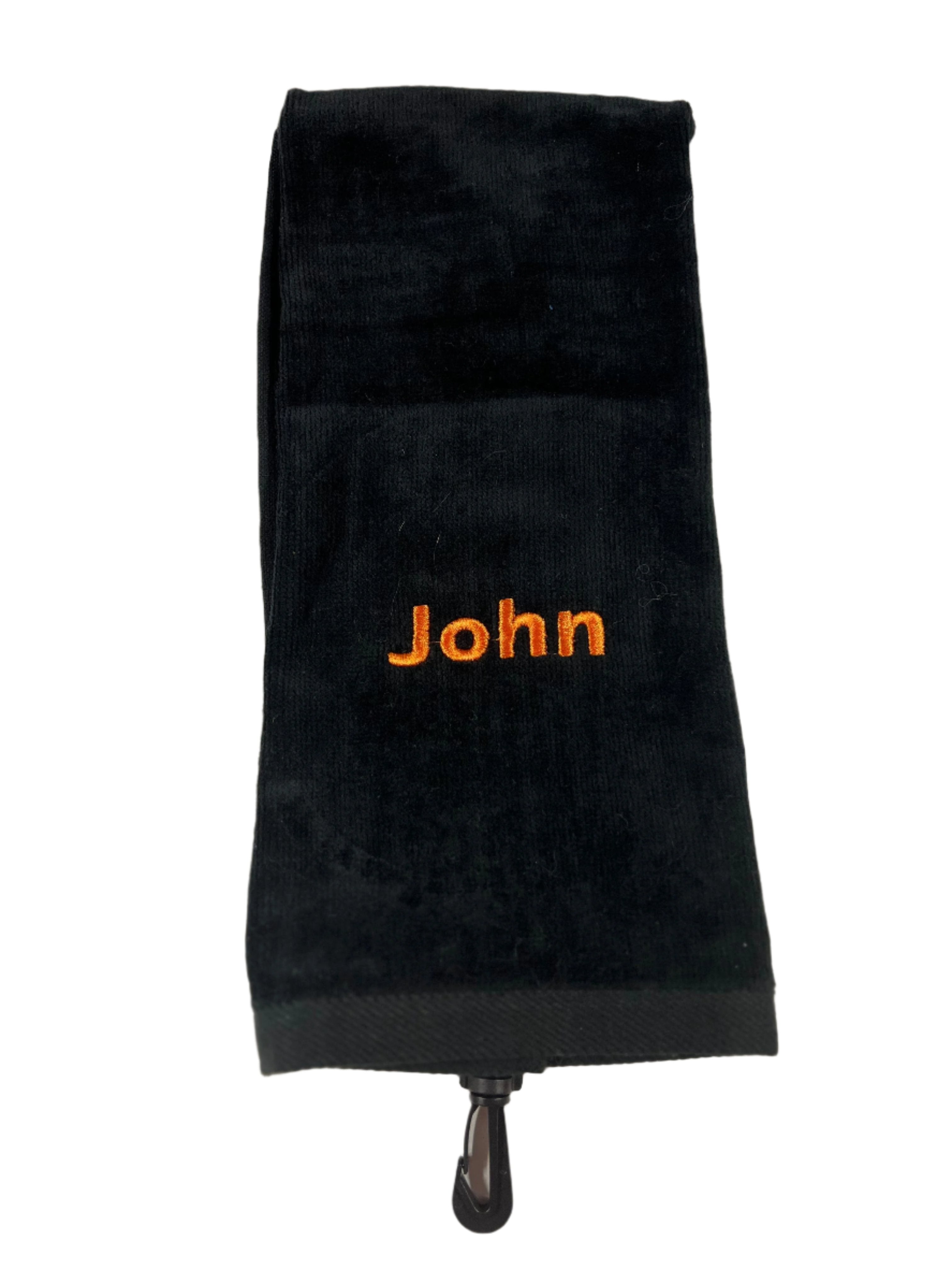Custom Embroidered Cotton Tri-Fold Golf Towel Ready To Go Golf Stuff - Save on New and Pre-Owned Golf Equipment Black John - Eras 1172 Orange