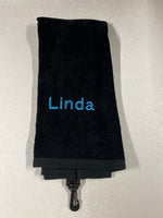 Custom Embroidered Cotton Tri-Fold Golf Towel Ready To Go Golf Stuff - Save on New and Pre-Owned Golf Equipment Black Linda - Eras 1176 Blue