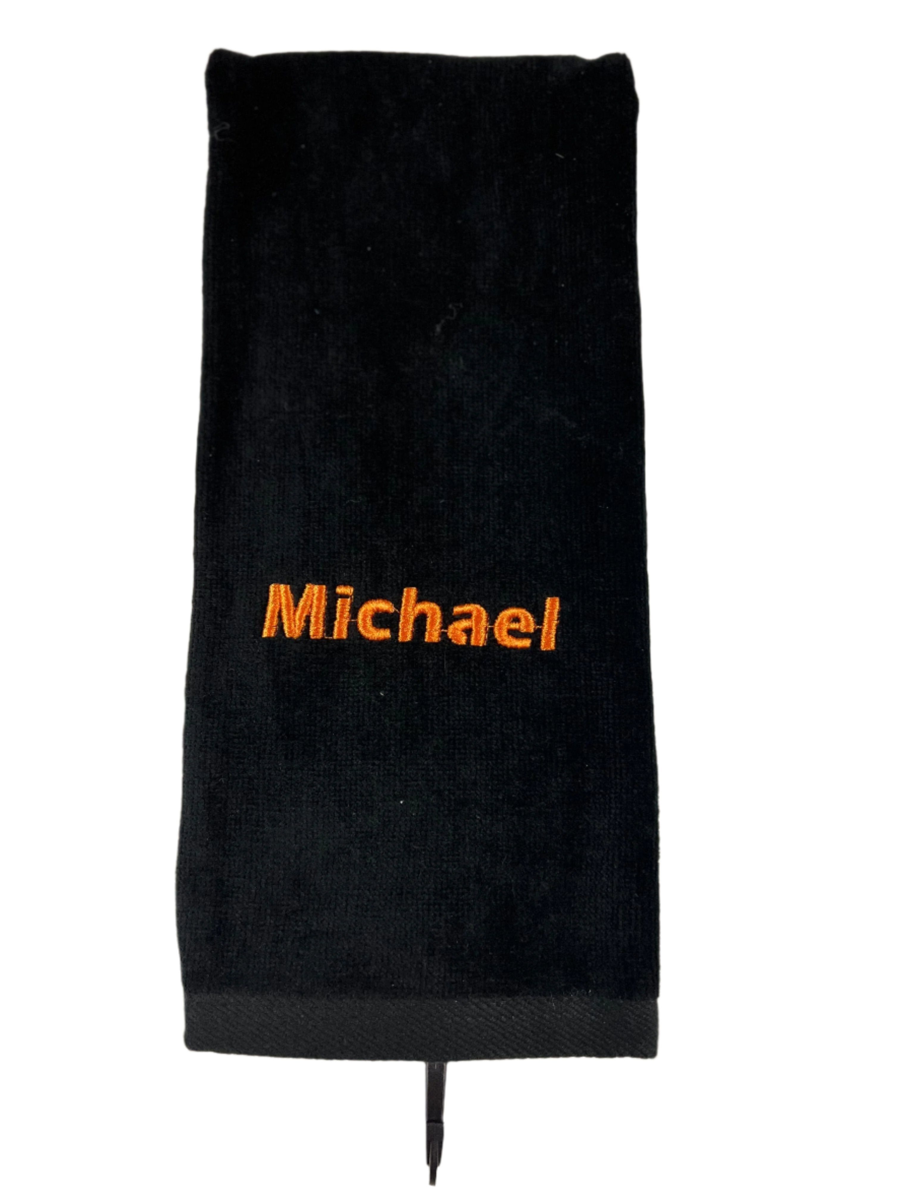 Custom Embroidered Cotton Tri-Fold Golf Towel Ready To Go Golf Stuff - Save on New and Pre-Owned Golf Equipment Black Michael - Eras 1172 Orange