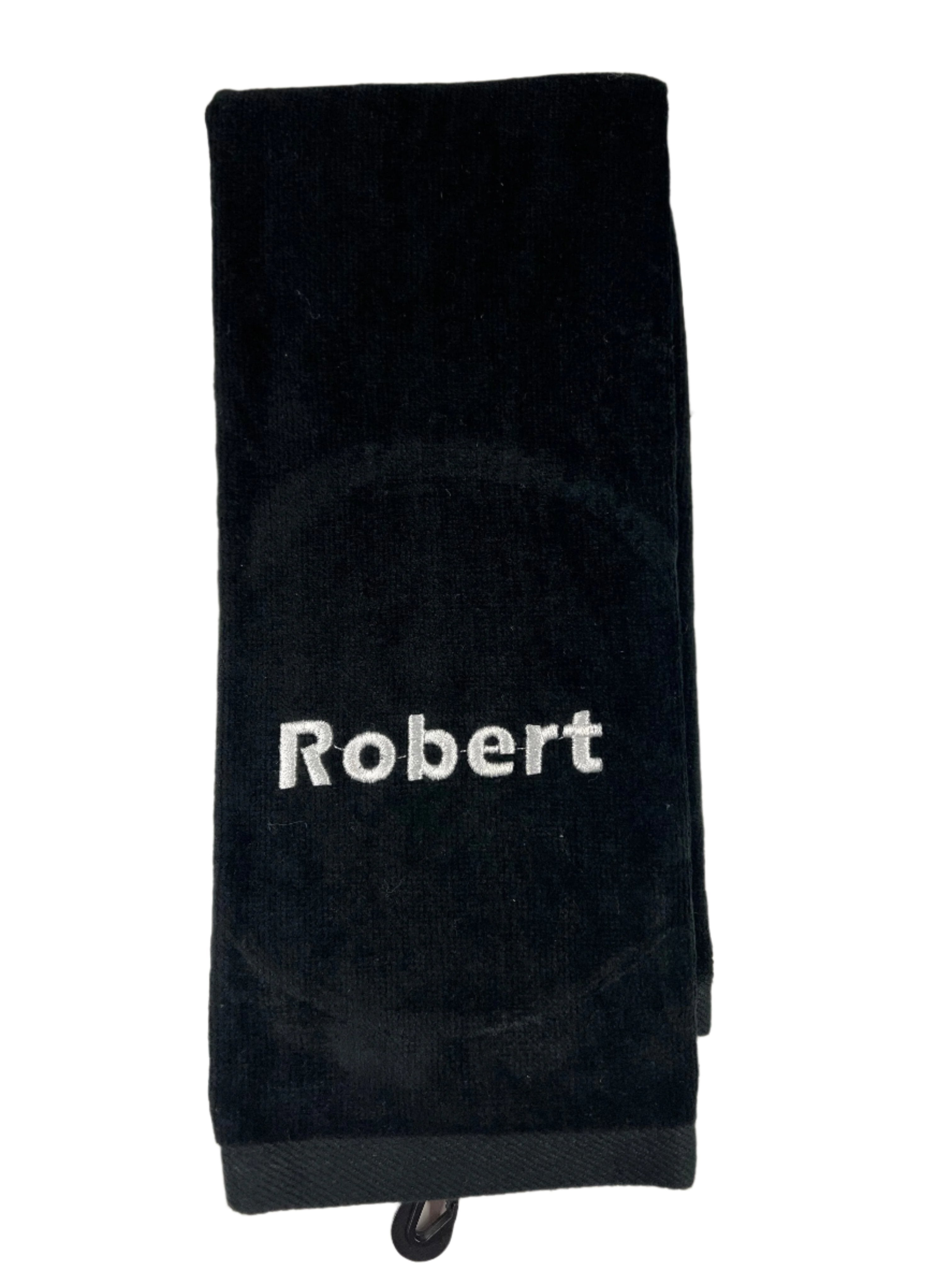 Custom Embroidered Cotton Tri-Fold Golf Towel Ready To Go Golf Stuff - Save on New and Pre-Owned Golf Equipment Black Robert - Eras 8335 White