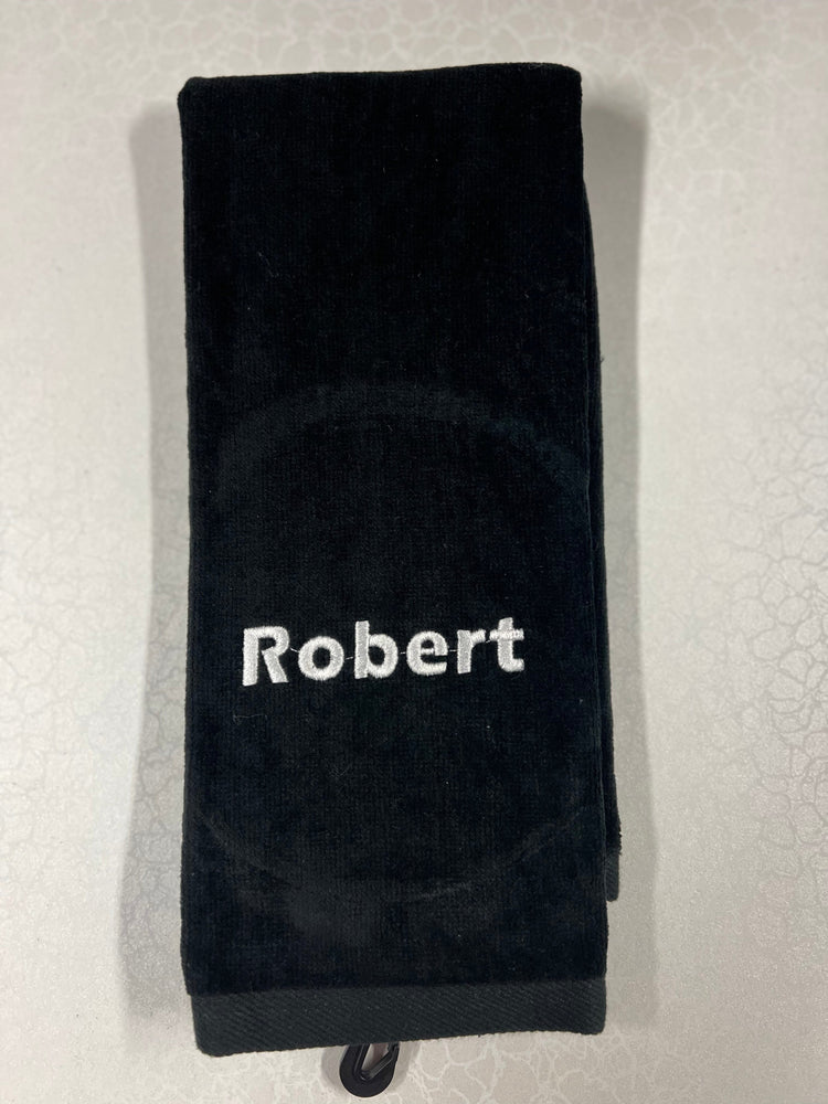 Custom Embroidered Cotton Tri-Fold Golf Towel Ready To Go Golf Stuff - Save on New and Pre-Owned Golf Equipment Black Robert - Eras 8335 White