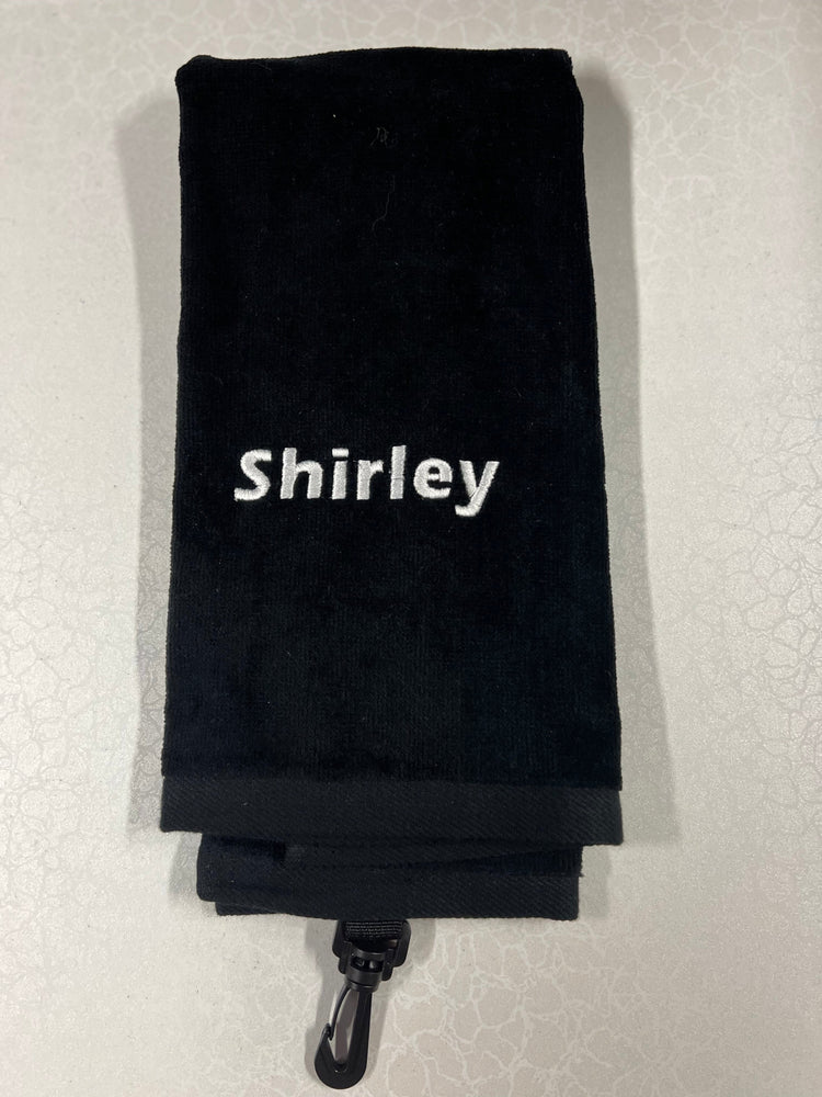 Custom Embroidered Cotton Tri-Fold Golf Towel Ready To Go Golf Stuff - Save on New and Pre-Owned Golf Equipment Black Shirley - Eras 8335 White