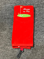 Embroidered Cotton Tri-Fold Golf Towel Original Design Golf Stuff - Save on New and Pre-Owned Golf Equipment Red Always on Par Green/Grey/White