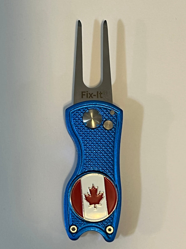 Fix It Switchblade Divot Tool with Canada Flag Marker Golf Stuff - Save on New and Pre-Owned Golf Equipment Blue 