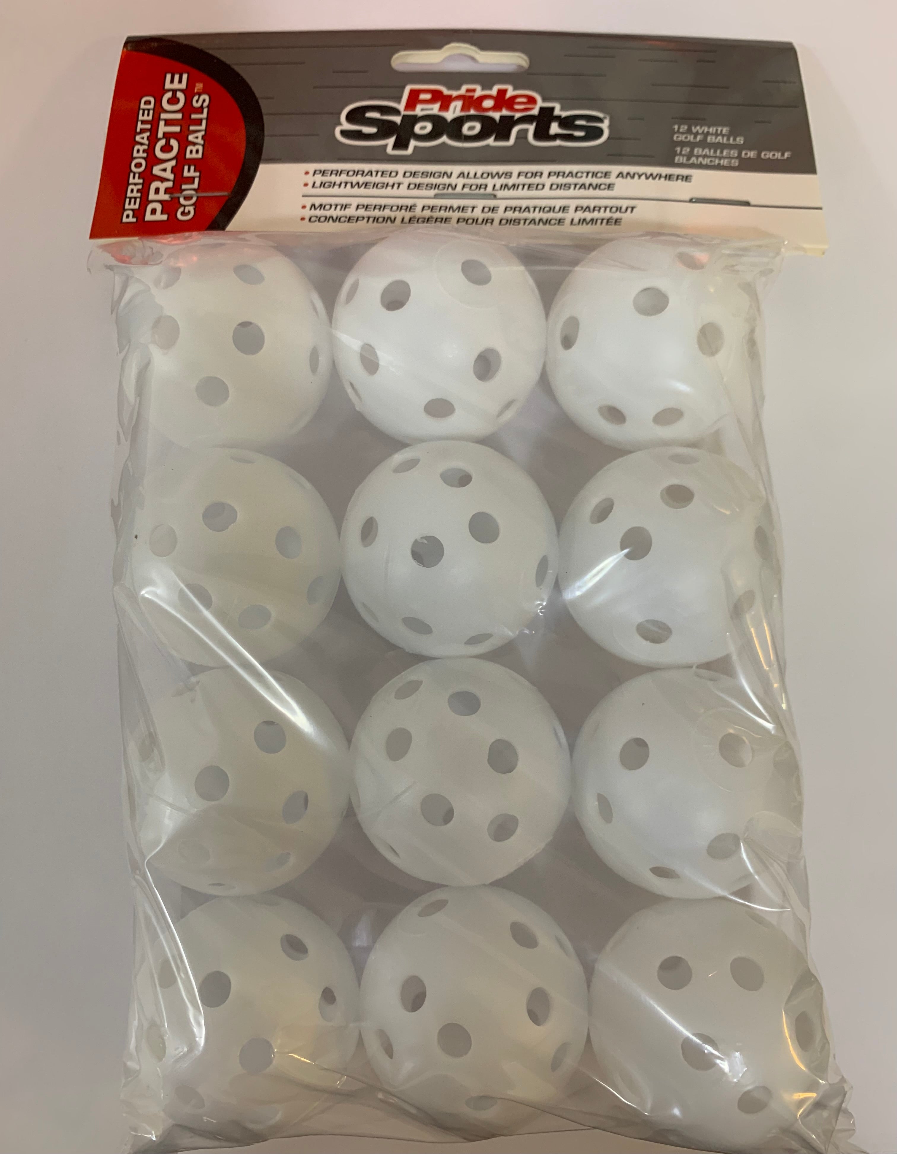 Pride Sports Perforated Practice Golf Balls 12pk White Practice Equipment Golf Supply House