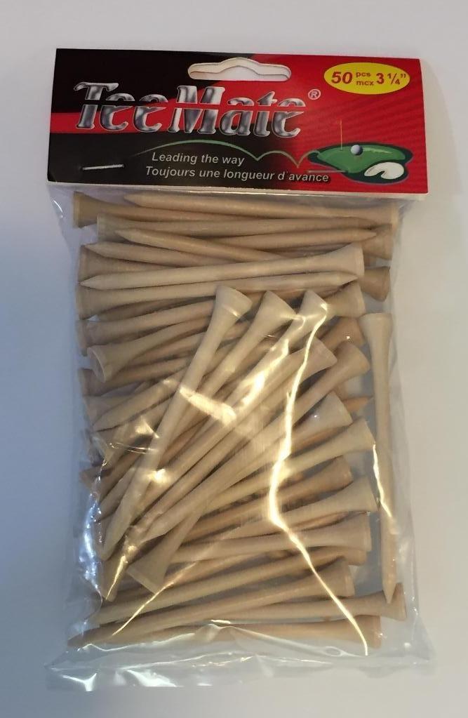 TeeMate Wood Tees 3¼ 50pk Golf Tees TeeMate Natural