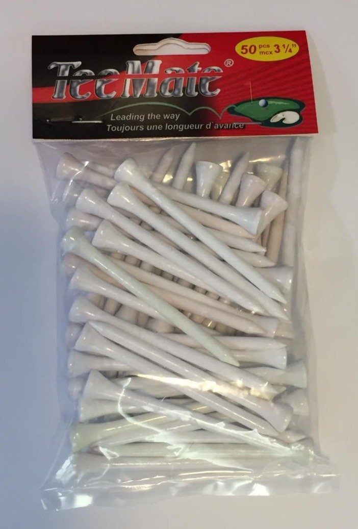TeeMate Wood Tees 3¼ 50pk Golf Tees TeeMate White
