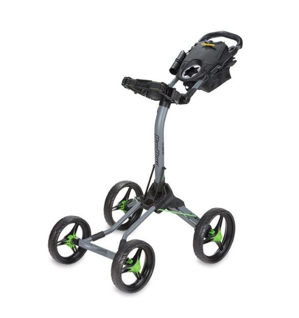 Bag Boy Quad XL 4 Wheel Push Cart Golf Carts BagBoy Battleship Grey/Lime 