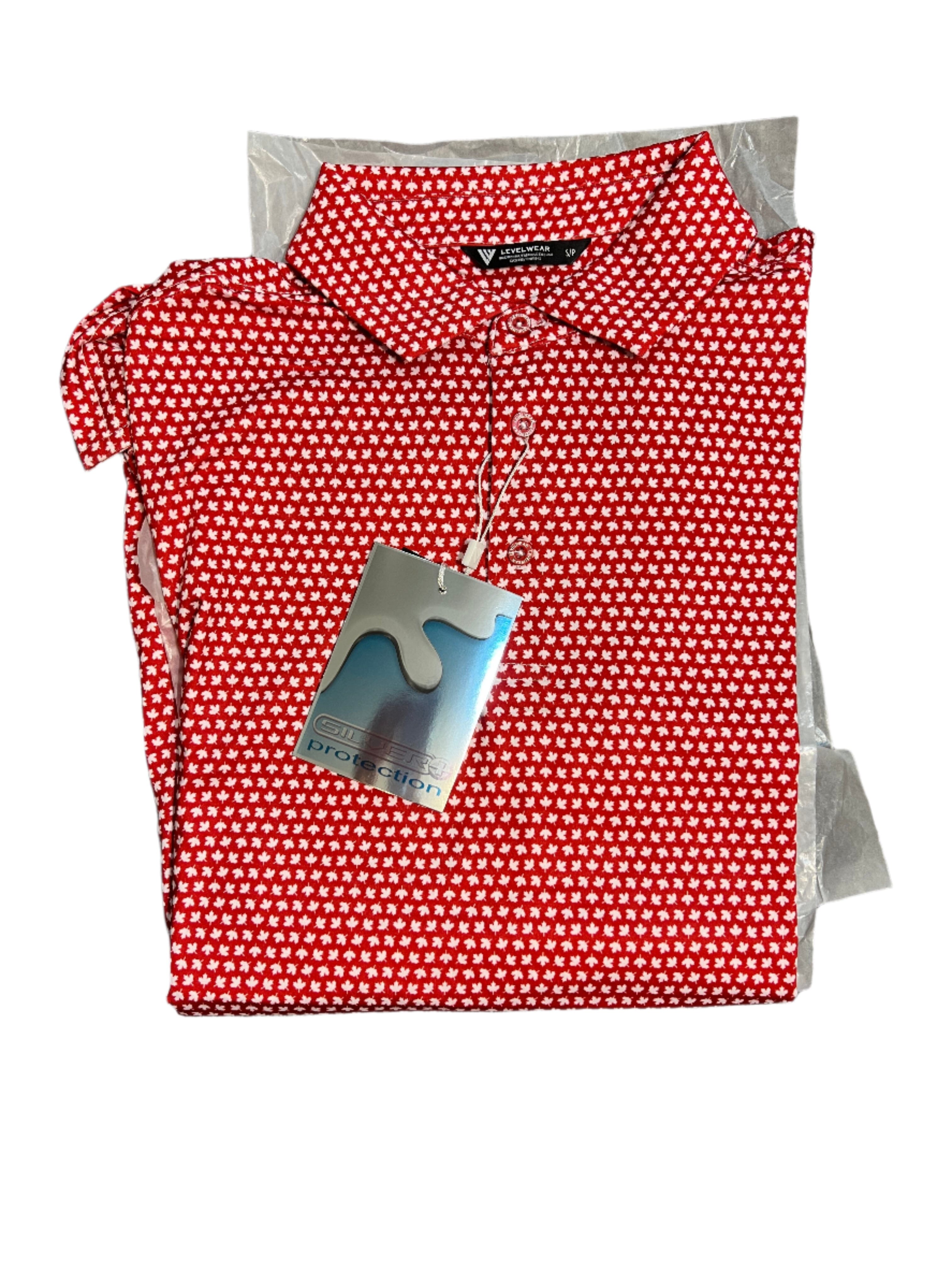 LevelWear Mape Canada Day Golf Shirt YE72L Flame Red Men's Polos LevelWear Small Red 