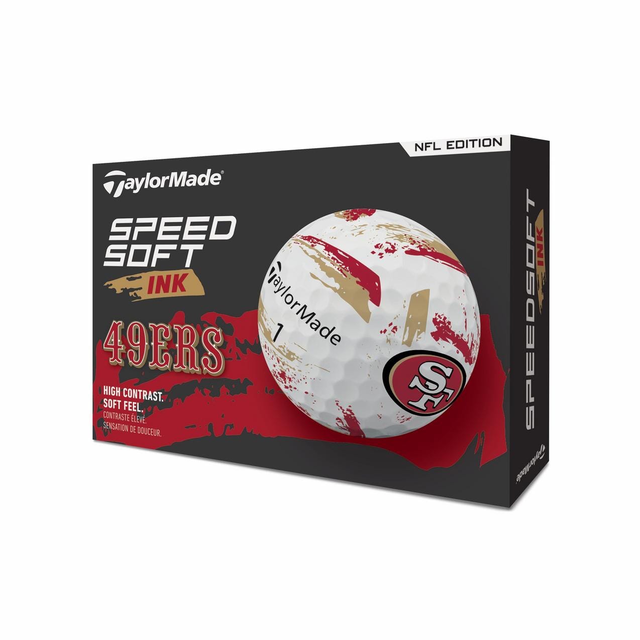 TaylorMade NFL 49ERS Speedsoft Ink Golf Balls Golf Balls TaylorMade Box/12 White 