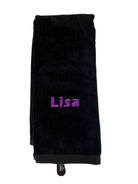 Custom Embroidered Cotton Tri-Fold Golf Towel Ready To Go Golf Stuff - Save on New and Pre-Owned Golf Equipment Black Lisa - Eras 9375 Purple