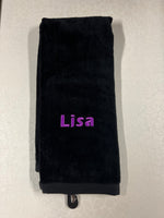 Custom Embroidered Cotton Tri-Fold Golf Towel Ready To Go Golf Stuff - Save on New and Pre-Owned Golf Equipment Black Lisa - Eras 9375 Purple