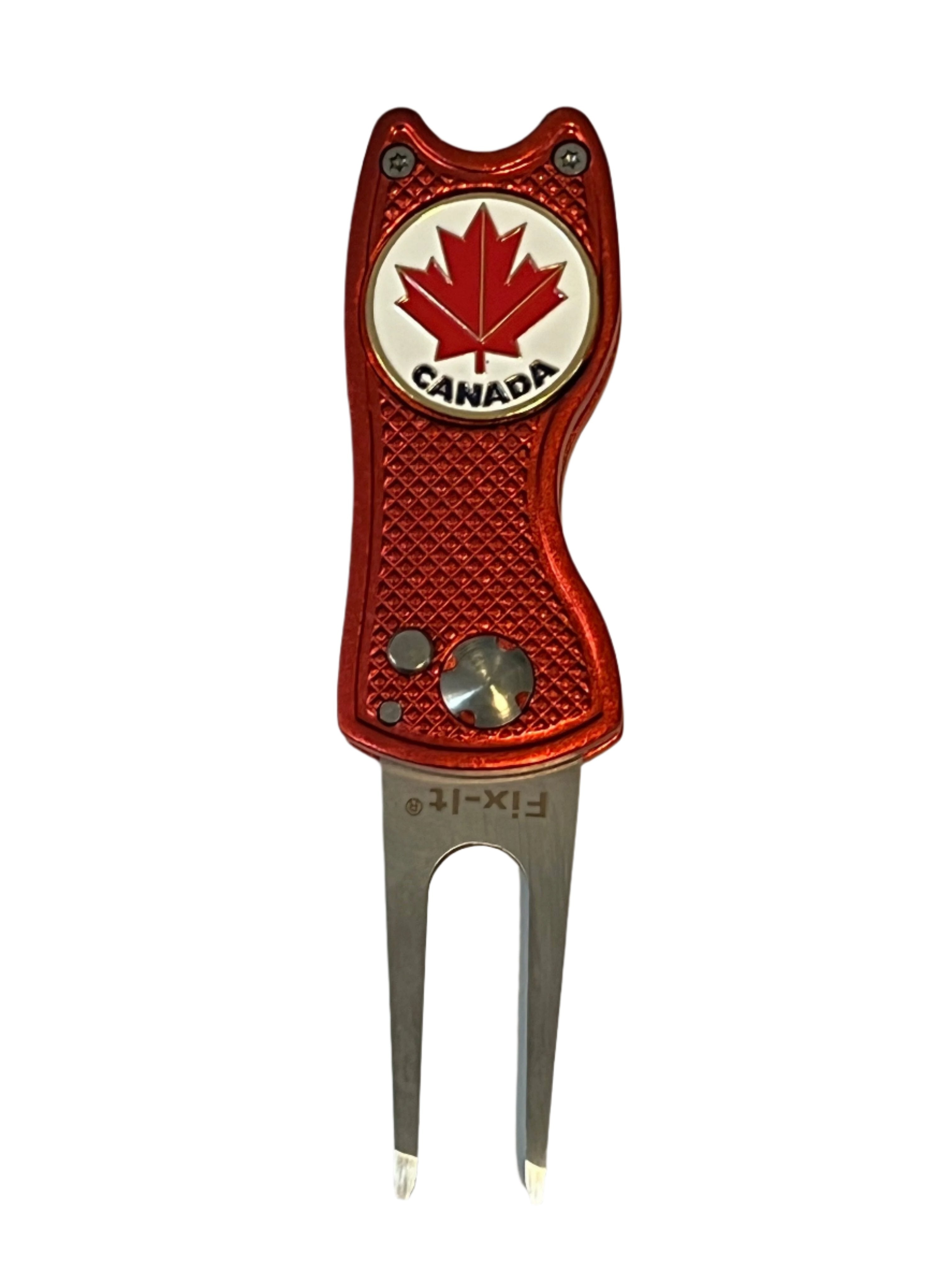 Fix It Switchblade Divot Tool with Canada Flag Marker Golf Stuff - Save on New and Pre-Owned Golf Equipment Red 