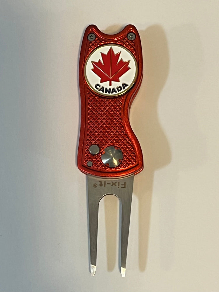 Fix It Switchblade Divot Tool with Canada Flag Marker Golf Stuff - Save on New and Pre-Owned Golf Equipment Red 