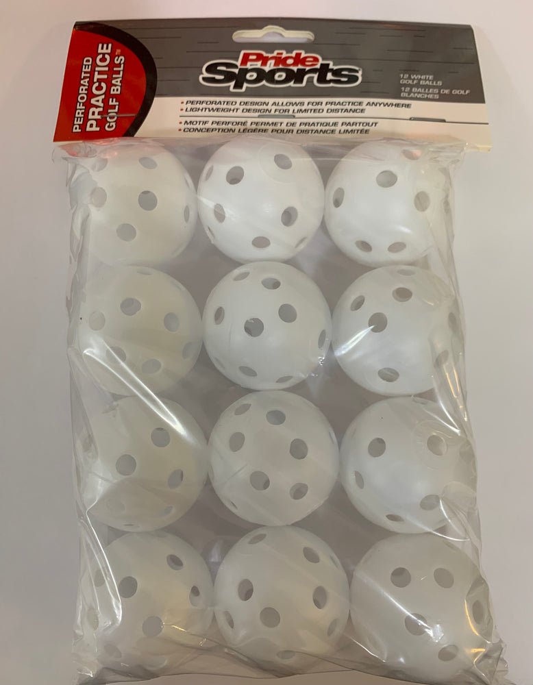 Pride Sports Perforated Practice Golf Balls 12pk White Practice Equipment Golf Supply House 