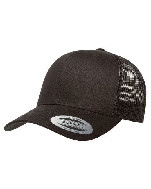 Your Logo Here Adult 6 Panel Retro Trucker Cap Black 6606